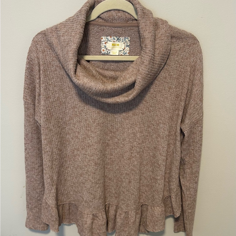 Anthropologie Brown Cowl Neck Sweater Cozy Knit